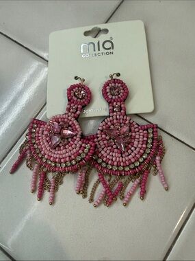 MIA COLLECTION Pink Beaded Fringe Statement Earrings